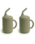 2-pack stor mugg med sugrör - Dusty green