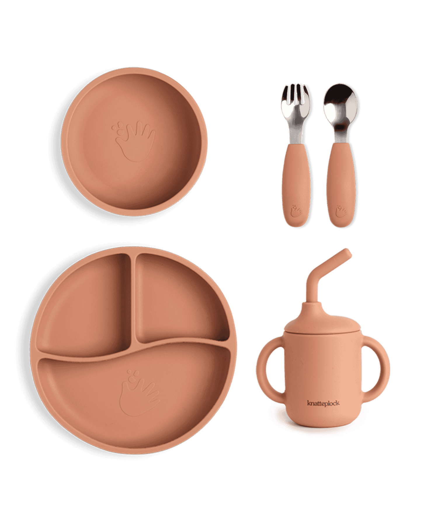 silikon barnservis knatteplock soft terracotta