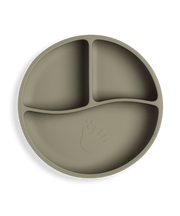 Divided children's plate with suction plug - Dusty Green