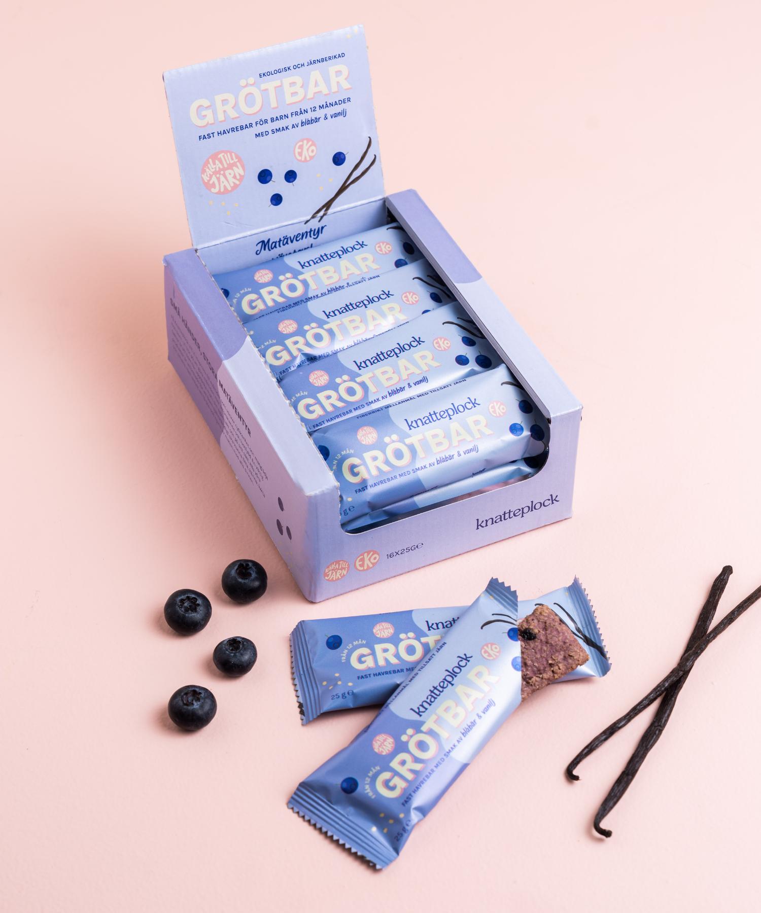 Knatteplock 16-pack grötbars - Blåbär & vanilj