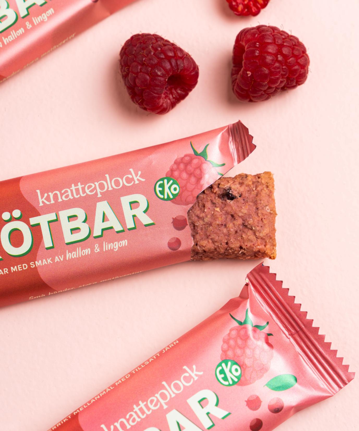 Knatteplock 16-pack grötbars - Hallon & lingon