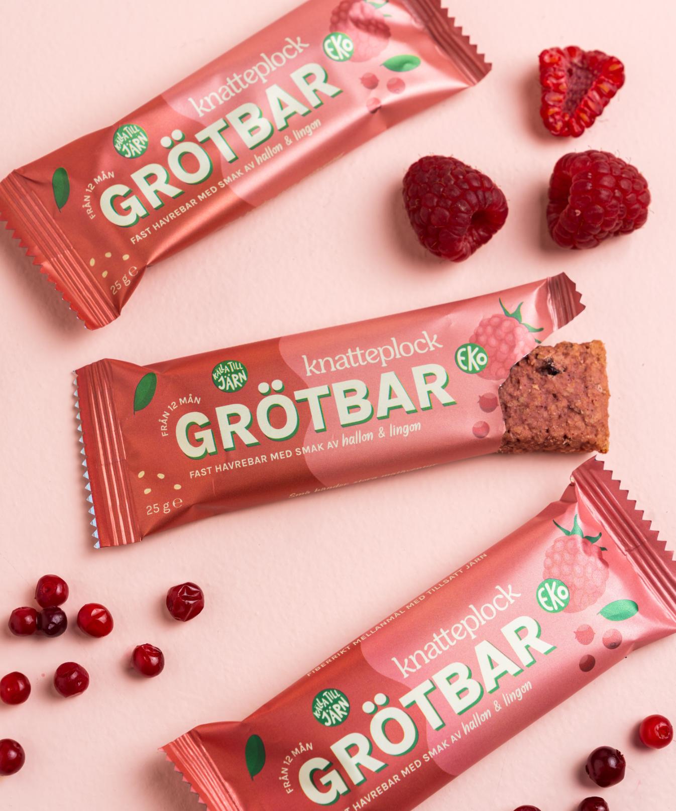 Knatteplock 16-pack grötbars - Hallon & lingon