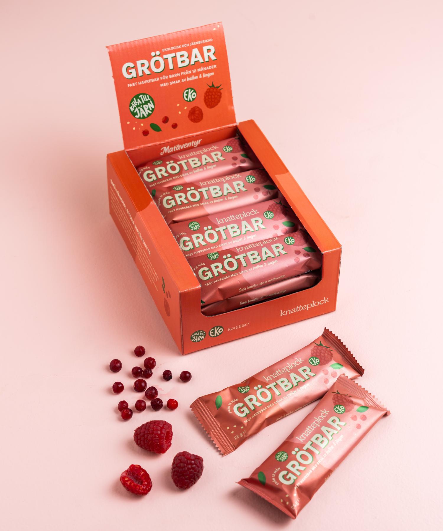 Knatteplock 16-pack grötbars - Hallon & lingon