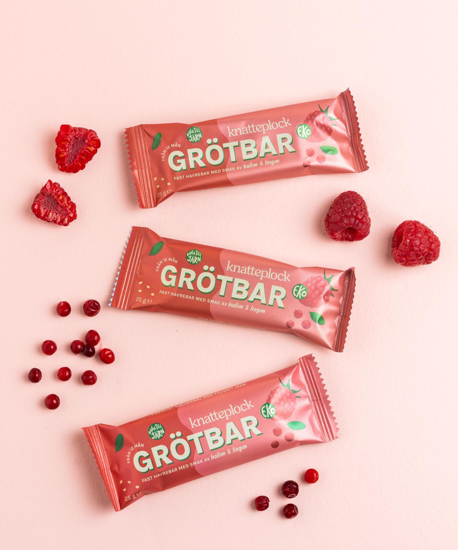 Knatteplock 16-pack grötbars - Hallon & lingon