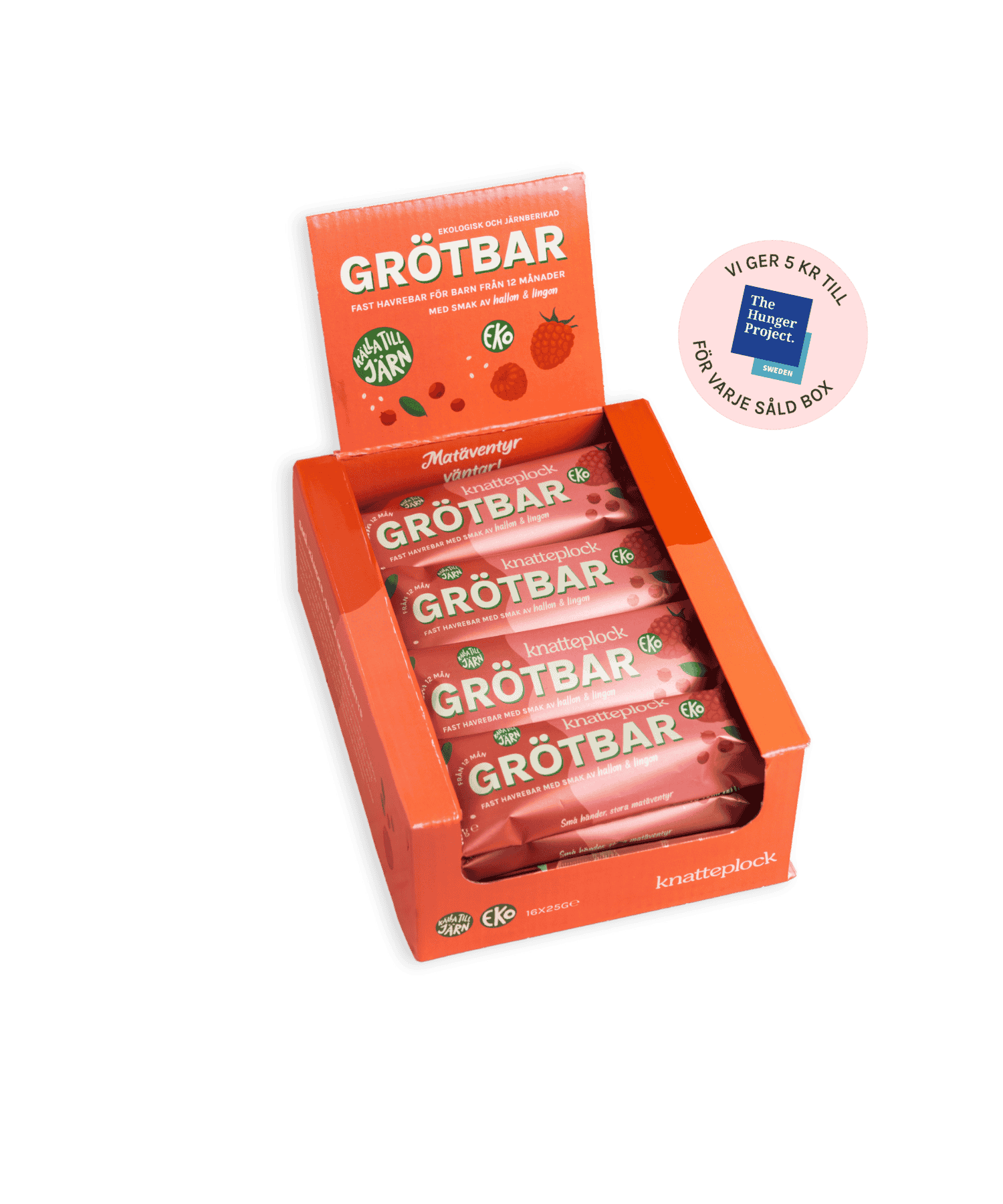 Knatteplock 16-pack grötbars - Hallon & lingon