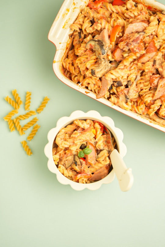 One-pot-pasta med grönsaker och korv