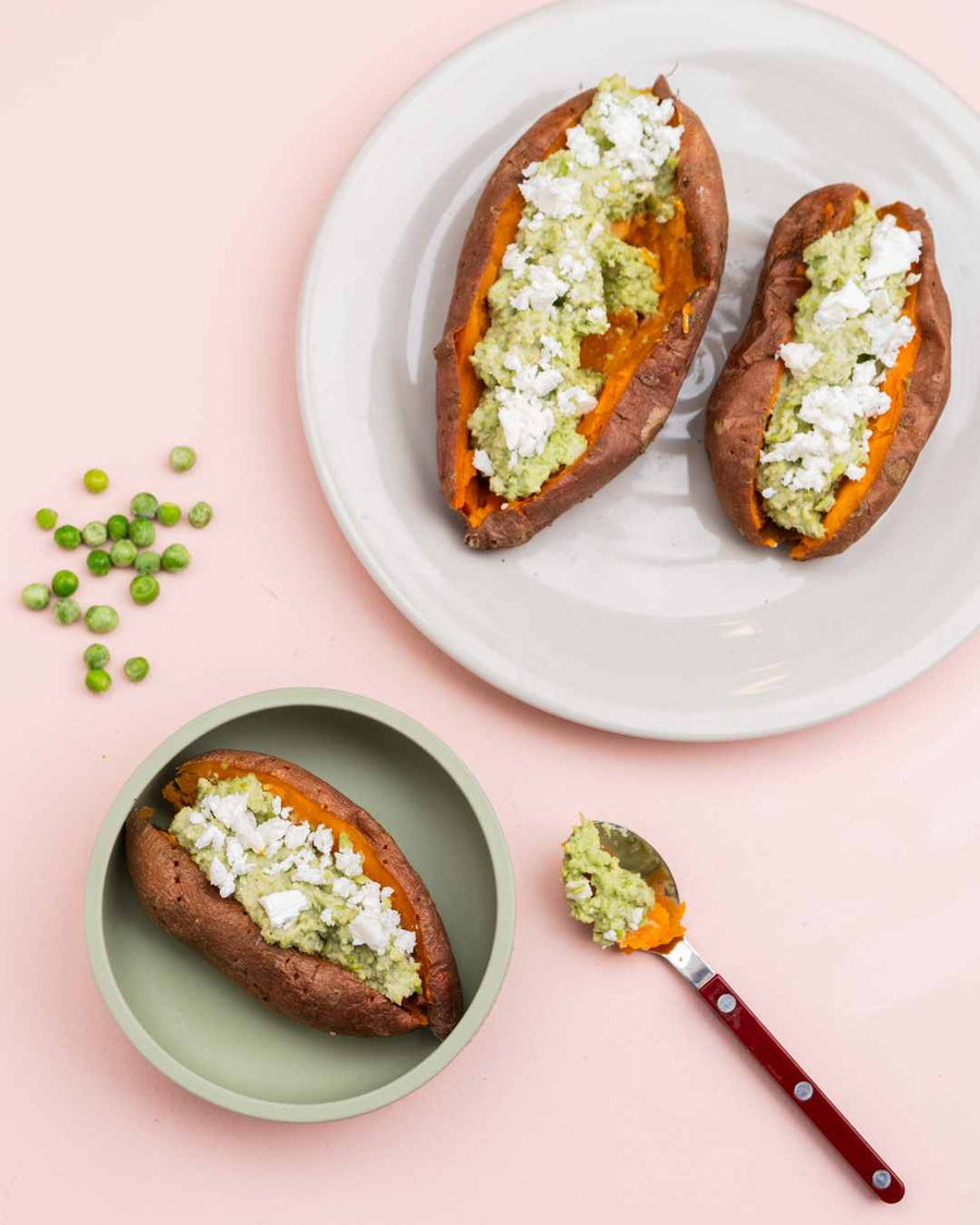 Bakad sötpotatis med ärtröra