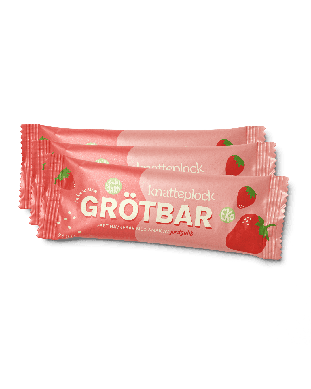 Knatteplock 3-pack grötbars - Jordgubb