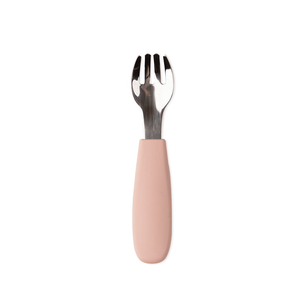 Children&#39;s fork in silicone and steel - Dusty pink